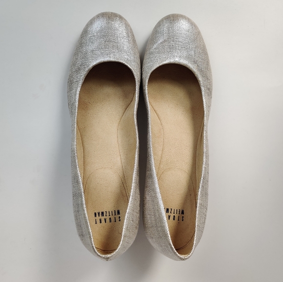 STUART WEITZMAN Coated Linen Pumps 10M Round Stacked Wooden Heel 2.5" Women's - Picture 7 of 14